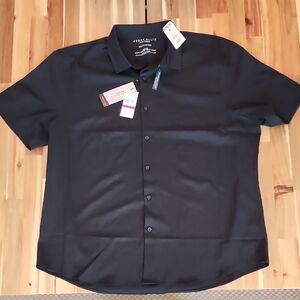 Mens NWT Perry Ellis Black Button Front Short Sleeve Shirt - Size XXL